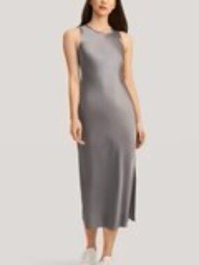 Lily Silk - Slouchy Chic Bias Silk Maxi Dress 100% Silk  - Dark Gray. Large